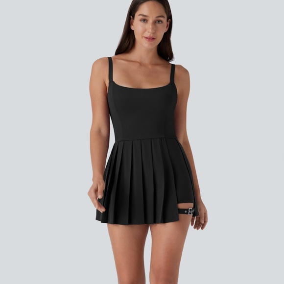 Black Pleated Buckle Mini Dress - Picture 1 of 11
